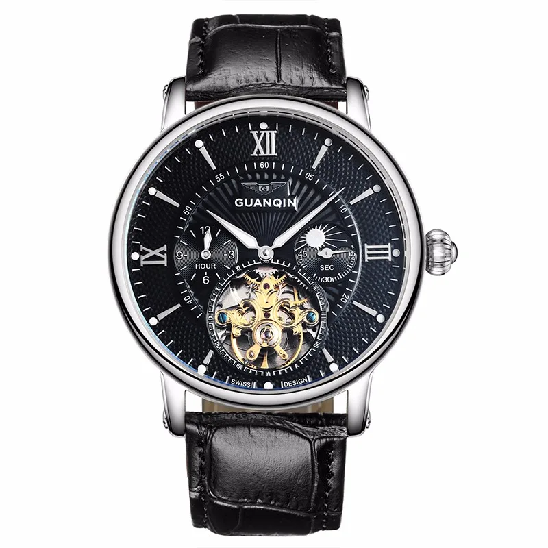 GUANQIN, мужские часы, Лидирующий бренд, роскошные Tourbillon, автоматические механические часы, мужские водонепроницаемые наручные часы с скелетом, Relogio Masculino