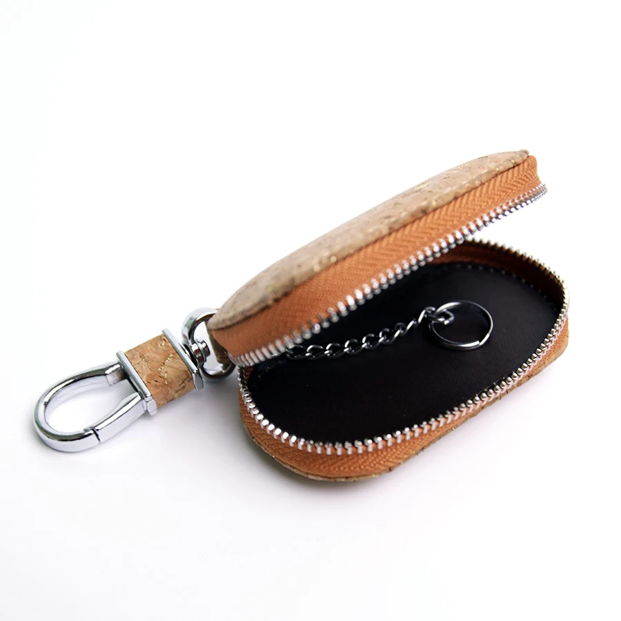 New Arrival Genuine Cork Car Key Holder Fashion Men Women Gift Organizer Natural Wooden Leather Coin Case