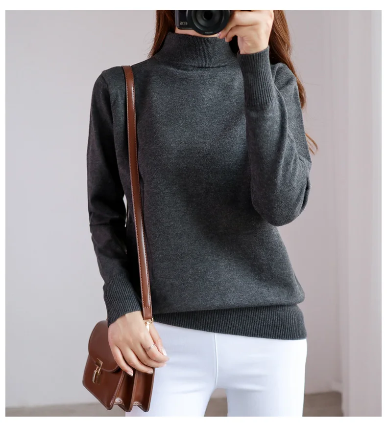 Половина с высоким, плотно облегающим шею воротником Для женщин свитер осень-зима джемпер с длинными рукавами и капюшоном, теплый