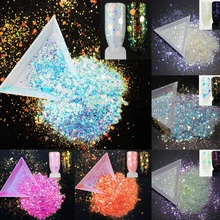 10 г/упак., 24 выбор! Смешанные шестигранники формы блестки, переливчатая Радуга сияющие цвета ломтик 3D ногтей художественные блестки пайетки