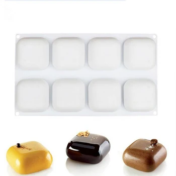 

8 Cavity Square Shape Mousse Cake Silicon Mold For DIY Pudding Jelly Small Pillow Shaped Chocolate Truffle Dessert Silicon Mould