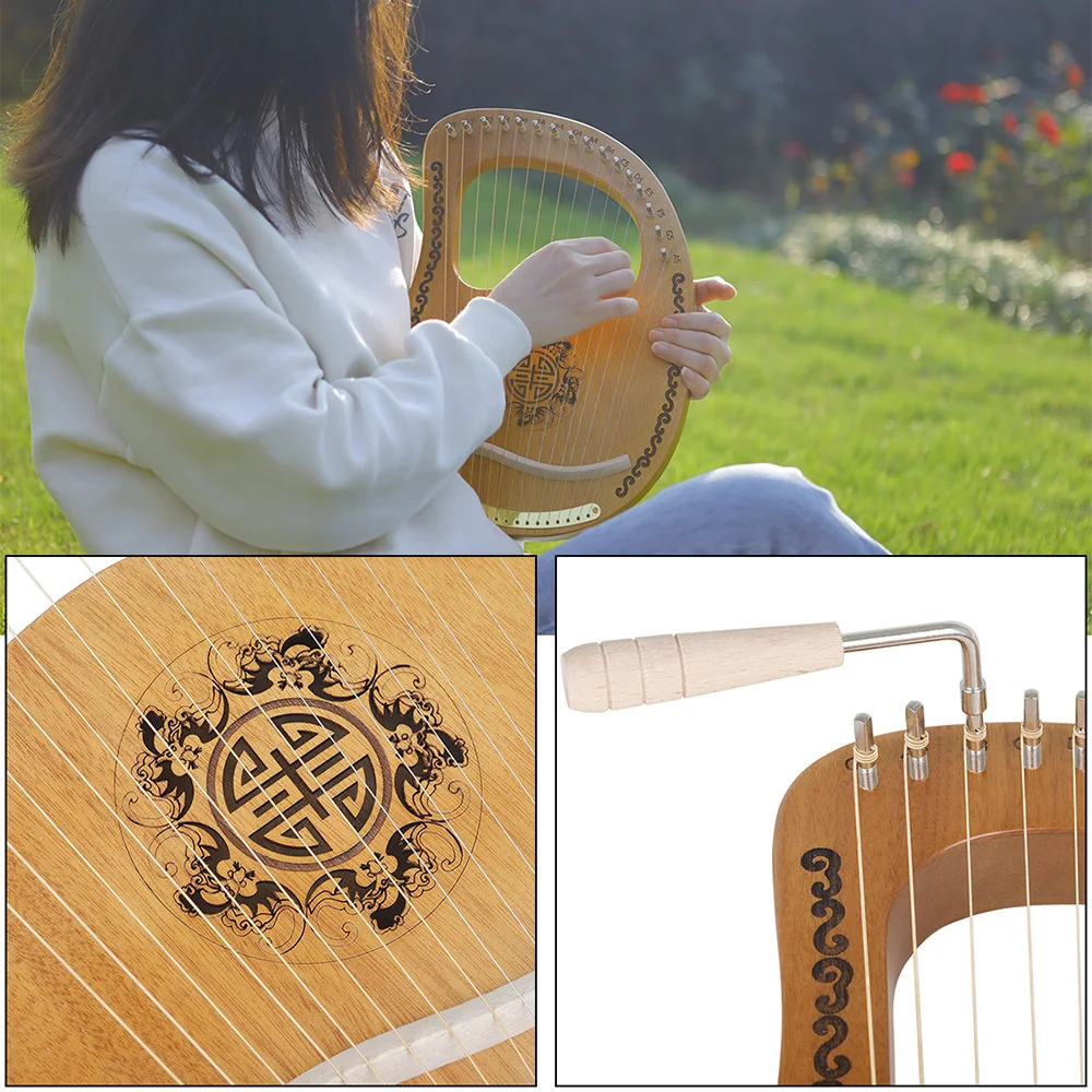 M MBAT Lyre Harp 16 Strings Wooden Mahogany 16 Tone String Musical Instrument with Tuning Wrench Manual For Kids Adult Beginner