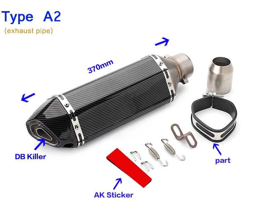 51 мм Универсальный мотоциклетный глушитель выхлопной трубы гонки Escape ak выхлопной мото для yamaha r15 tmax 500 FZ6 CB400 er6n cb650 - Цвет: A2