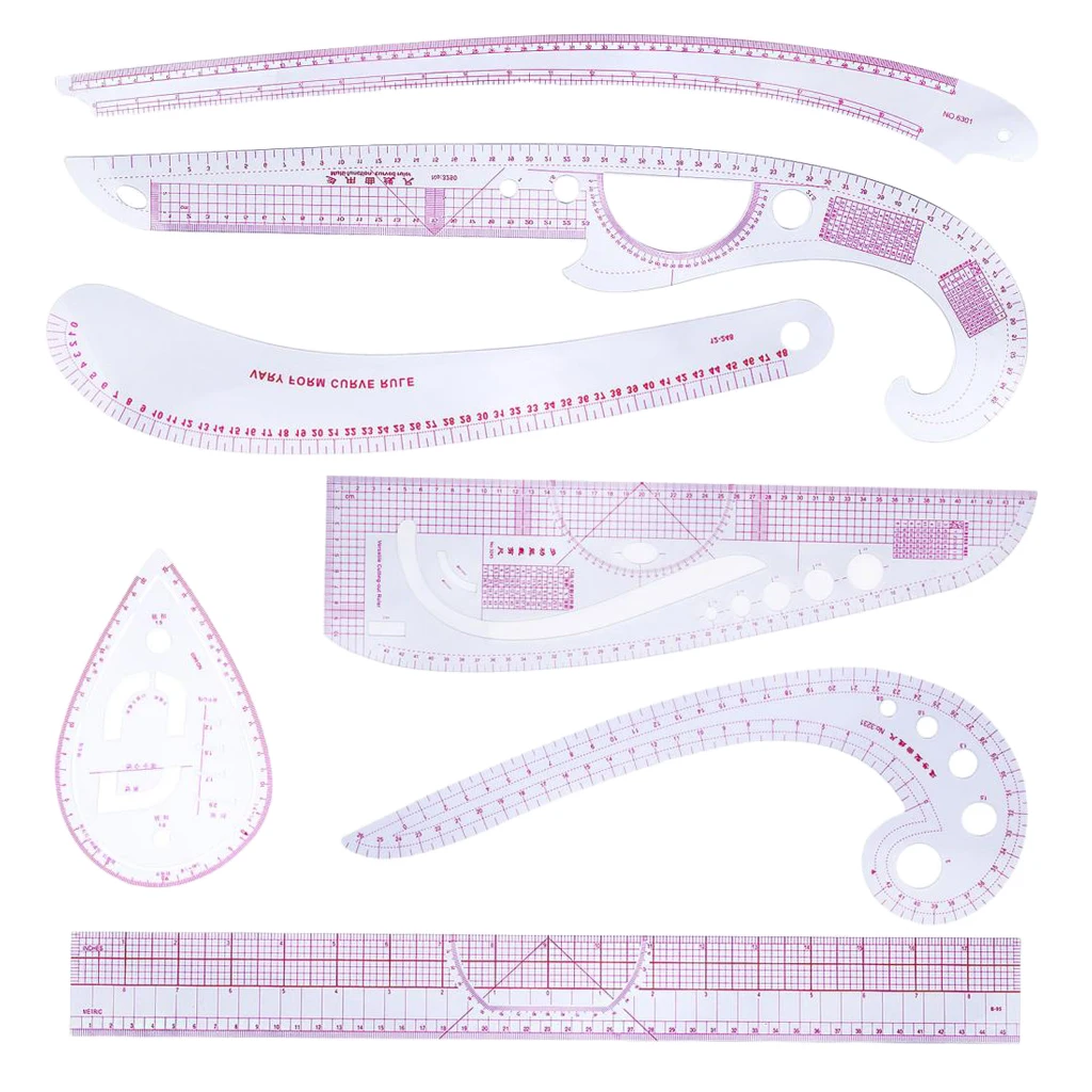 7 Stlye Fashion Metric Ruler Set French Curve Pattern Grading Rulers Styling Design for DIY Clothing Tailor Students Designer
