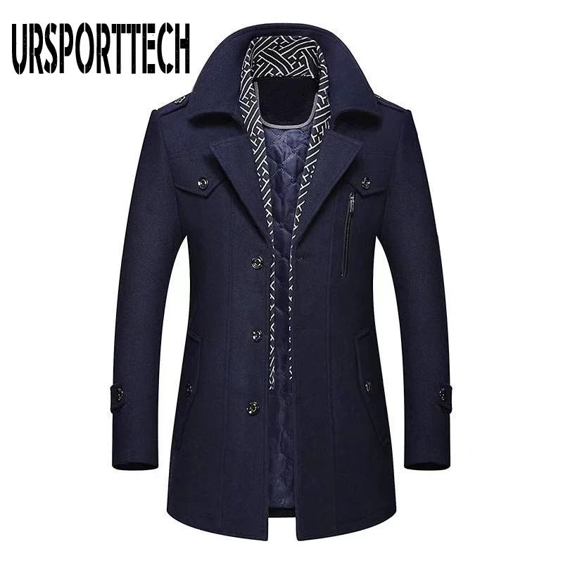 ONTBYB Mens Lapel Long Sleeve Wool Blend Double Breasted Short Pea Jacket