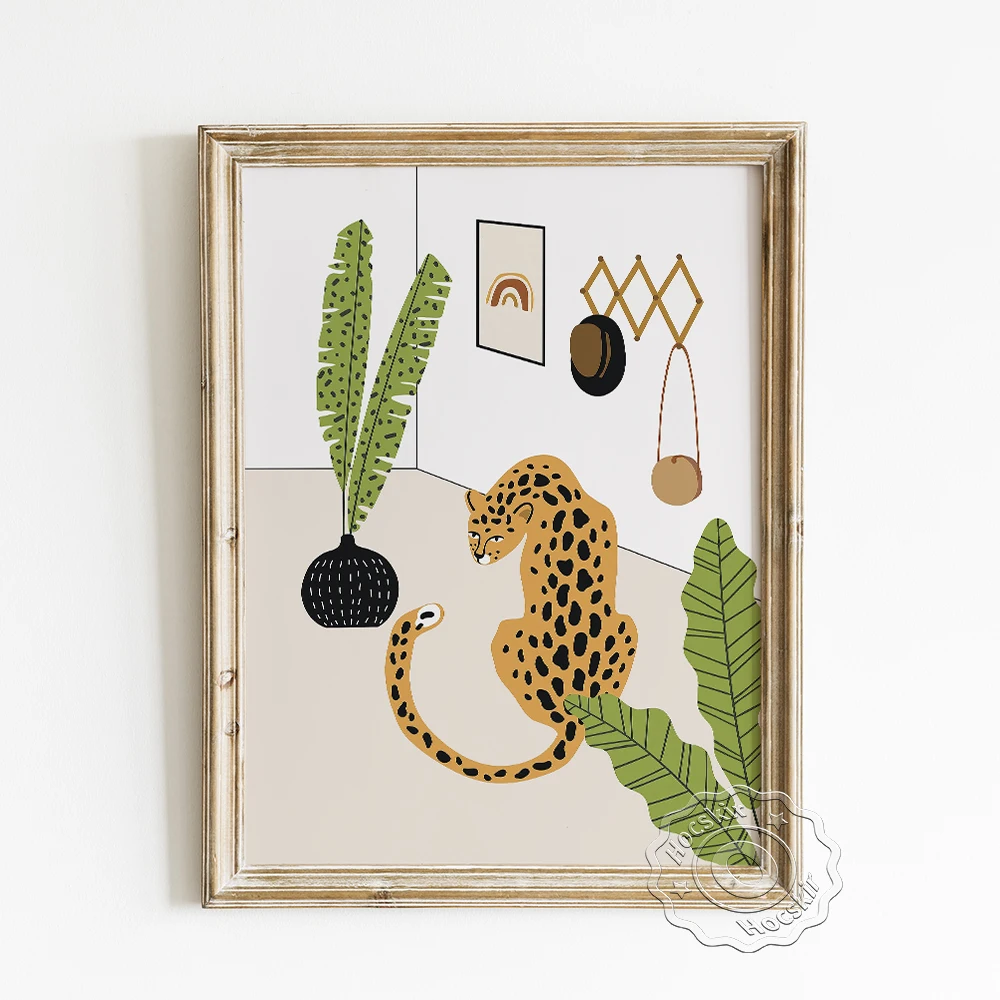 

Cheetah Art Prints Poster, House Plants Wall Picture, Animal Leopard Canvas Painting, Hipster Wall Art, Trendy Room Home Decor