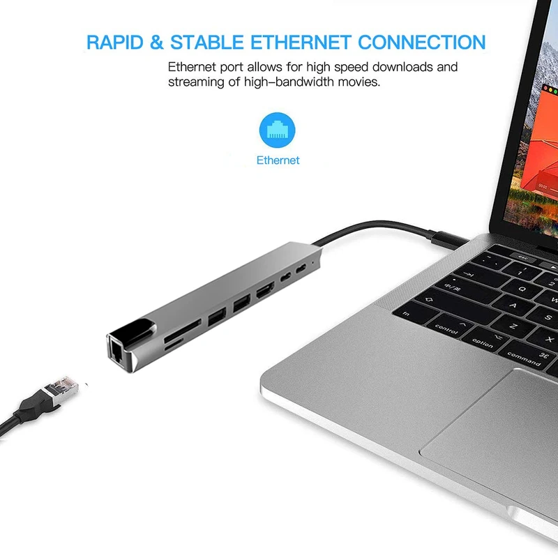 BKSCY USB C концентратор type c-HDMI RJ45 Ethernet несколько портов USB 3,0 концентратор type c PD адаптер питания для MacBook Pro док-станция USB-C хаб