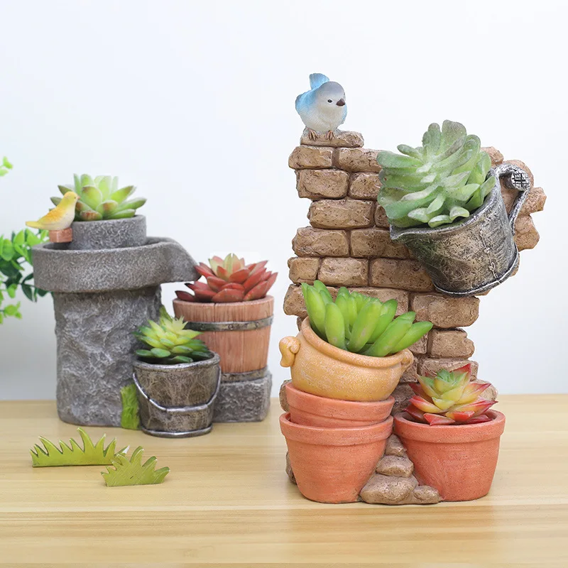 1piace Wholesale Landscape Flower Pot, Pastoral American Creative Flower Pot, Retro Resin Handicraft, Fleshy Plant Flower Pot