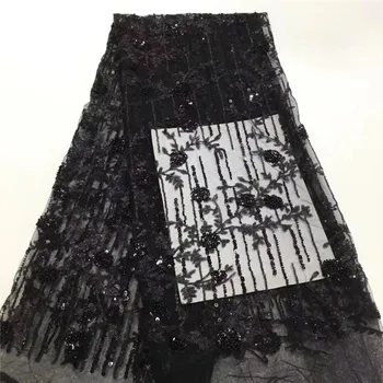 

Black party dress material French tulle lace fabric with sequins for sexy dress PAN333(5yards/lot)