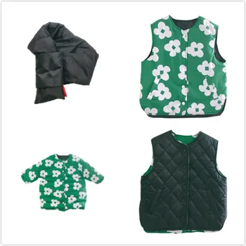 

2020 Aw Boys and Girls Cotton Jacket RJ Cartoon Printing Thickening Children's Double-sided Jacket Button Scarf Padded Jacket