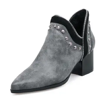 

2019 New Women's High Heels boots Pu Shoes woman Pointed Toe Solid Color rivet fashion Women's Winter boots Size 34-43