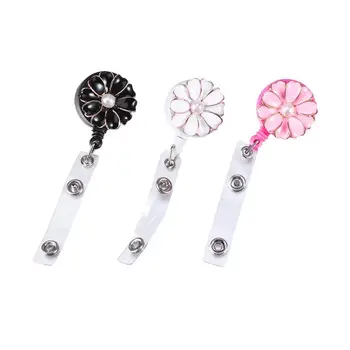 

3pcs Retractable Badge Holder Alloy Flower Shaped Card Clips Telescopic ID Card Buckles (White Black Pink)