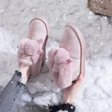 Женские ботинки; женские зимние ботинки; теплые зимние ботильоны из замши с плюшевой подкладкой, бантиком и мехом, на плоской подошве, без застежки; женская обувь; модные K11-13