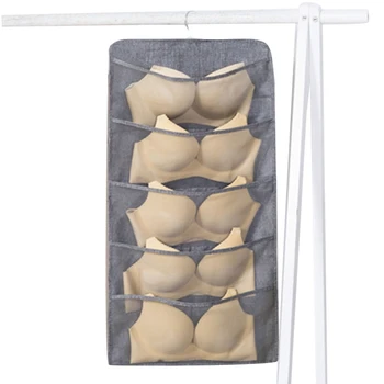 

Wall Hanging Imitation Linen Storage Bag Wardrobe Organizer Multi-Function Double-Sided Hanging Bag Underwear Bra Socks Sortin