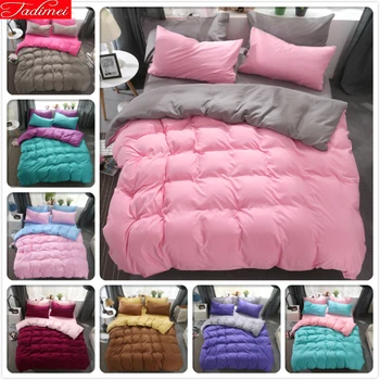 

Double Big Size Plain Pure Colour 3pcs/4pcs Bedding Sets Pink Grey Duvet Cover Kids Girl Soft Cotton Single Queen King Twin Bed
