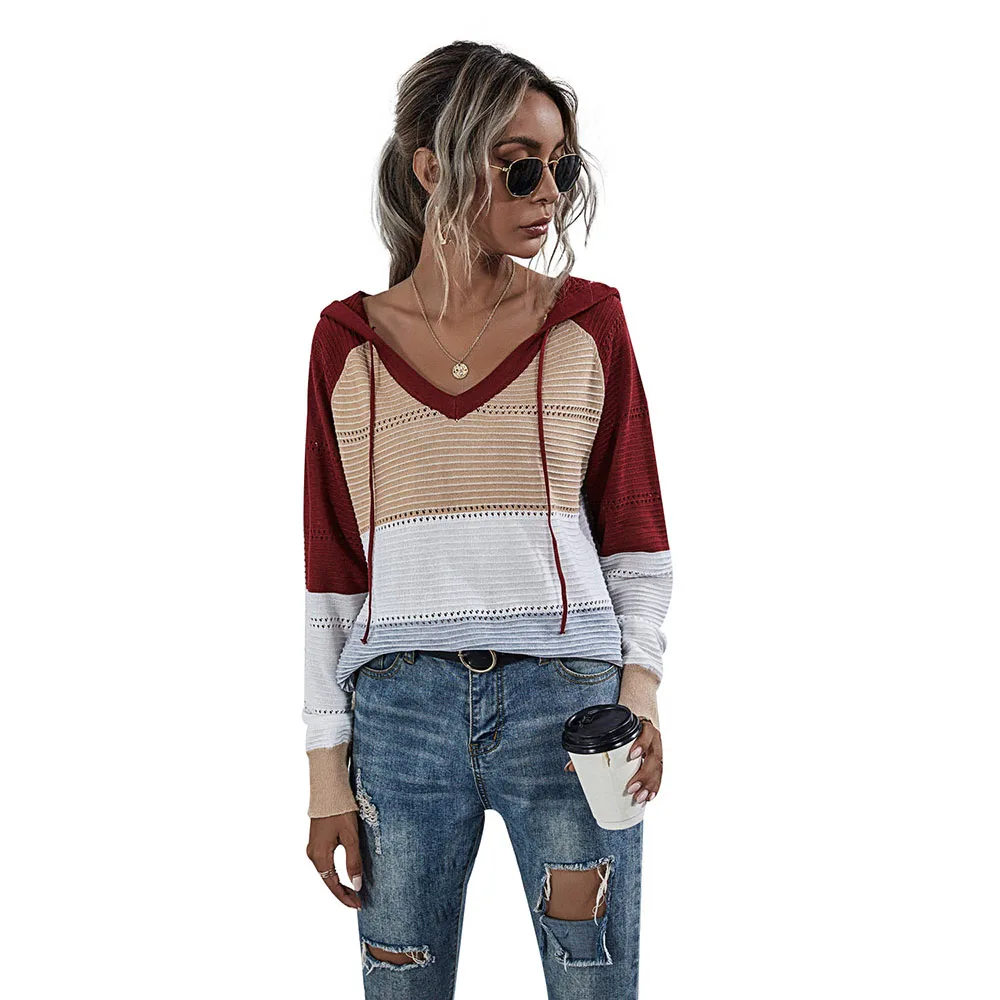 Sale Winter Pullover Clothes Women Hooded Knitted Women's Sweaters 2021 Long Sleeve V neck Fall Clothing Female ropa mujer D30 1