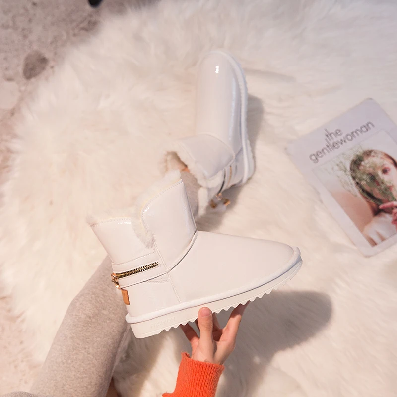 Silver Shiny Snow Boots Women Winter Waterproof 4 Cm Keep Warm Ankle Boots Ladies Non Slip Women Shoes Black Beige Sliver
