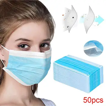 

50Pcs Disposable 3-Ply Anti-Dust Antibacterial Earloop Protective Face Masks