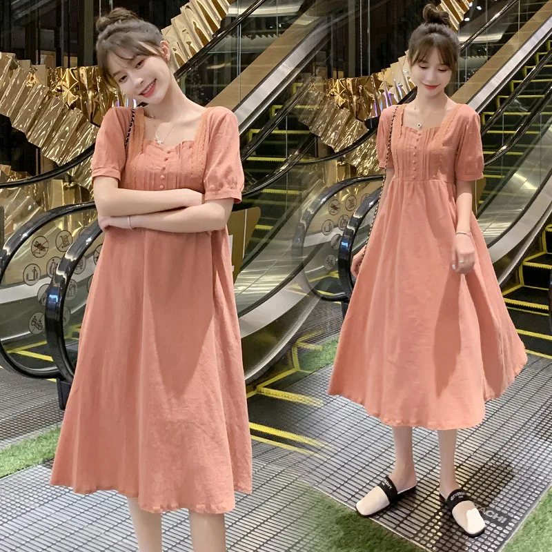 Hot! Pink Cotton Long Maternity Dress 2019 New Summer Fashion A-Line Loose High Waist Clothes for Pregnant Women Pregnancy | Мать и