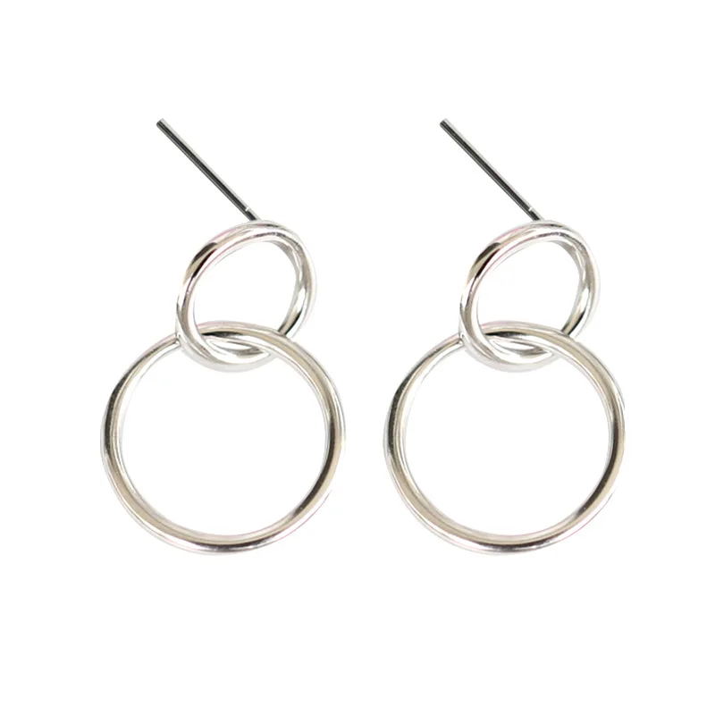 

Real 925 Sterling Silver Double Circle Stud Earrings Simple Trend Jewelry For Women's Earrings Party Elegant Accessories