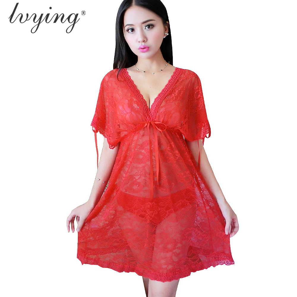 

New Arrival Women Pyjamas Transparents Nightgown Sexy Lace Night Dress Sleep Dress Lingerie V-Neck Nightshirt Nightwear Nighty