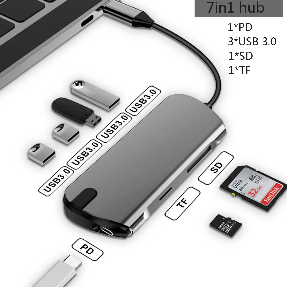 USB C концентратор к HDMI RJ45 PD SD/TF кард-ридер все в одном USB 3,0 адаптер usb-хаб для Macbook Pro Аксессуары мульти Тип C концентратор - Цвет: Серый