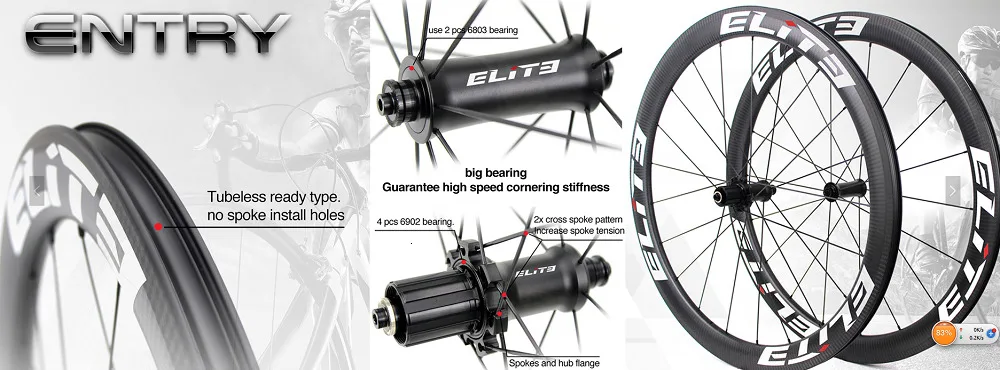 Sale Elite 700c Carbon Bicycle Wheel Road Bike Wheelset Pro Series YAn R10 HUB 30/38/47/50/60mm 12K Twill Tubular Clincher Tubeless 7