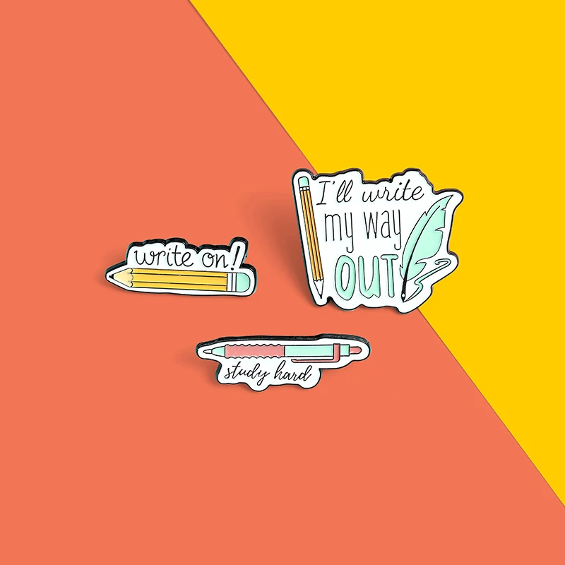 Broches De Citation Amusante Plume Crayon Email Epingle D Ecriture Sur Les Sacs A Dos Epingle A Revers Badge De Papeterie Mignon Bijoux Cadeau Pour Enfants Amis Aliexpress
