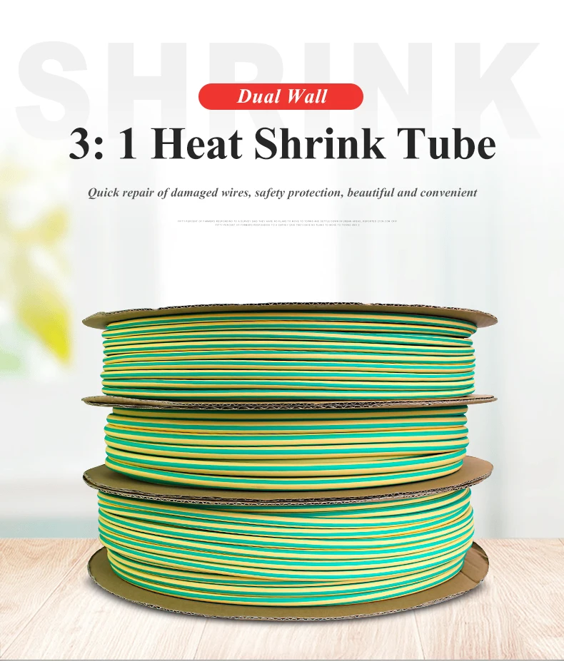 Description Picture 2 of item1M 3:1 Heat Shrink Tube with Glue Adhesive Lined Dual Wall Tubing Sleeve Wrap Wire Cable Kit Yellow Green Dual Wall