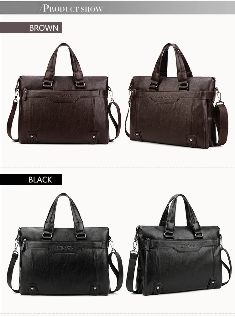 Men Leather Black Briefcase Business Handbag Messenger Bags Male Vintage Shoulder Bag Men's Large Laptop Travel Bags_voghion.com