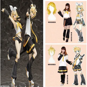 

VOCALOID Kagamine Rin Kagamine Len Halloween Uniform Cosplay Complete Costumes Tops+Shorts Anime Mirror sound twin sister set
