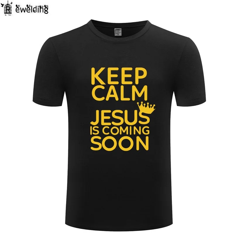 Keep Calm Jesus Is Coming Soon T Shirt Men Funny Cotton Short Sleeve Tshirt Novelty T-Shirt for Women Christian Tee Shirts | Мужская