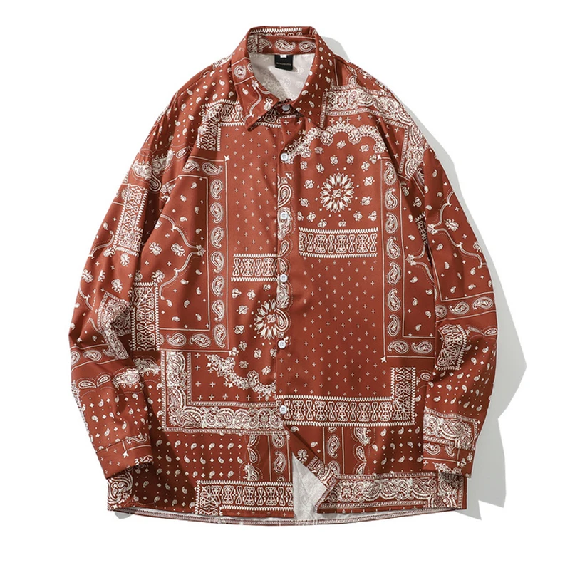 Mens Paisley Floral Print Hawaii Beach Shirts Harajuku Streetwear 2020 Summer Long Sleeve Blouse Hiphop Unisex Brown Shirts Tops Mens Paisley Floral Print Hawaii Beach Shirts Harajuku Streetwear 2020 Summer Long Sleeve Blouse Hiphop Unisex Brown Shirts Tops
