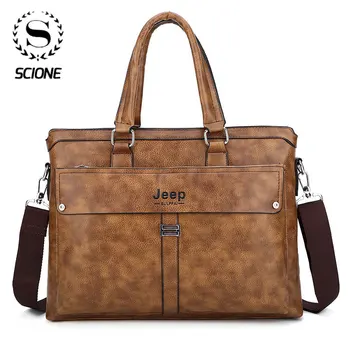 

Scione Men Leather Briefcase Bag Business Famous Brand Shoulder Messenger Bags Office Handbag Laptop High Quality