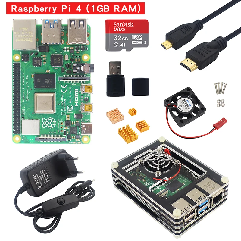 Комплект 1 Raspberry Pi 4 Модель B стартовый комплект 1G 2G 4G ram 2,4G и 5G WiFi Bluetooth 5,0 Micro HDMI+ чехол+ источник питания Raspberry Pi 4B - Комплект: Комплект 1