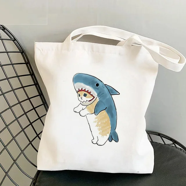 Cat Shark Shopping Bag Bolsa Compra Plegable Jute Bag Bolsa Shopper Bolso Shopping Handbag Bag Tote Reusable Net Ecobag Cabas 29581