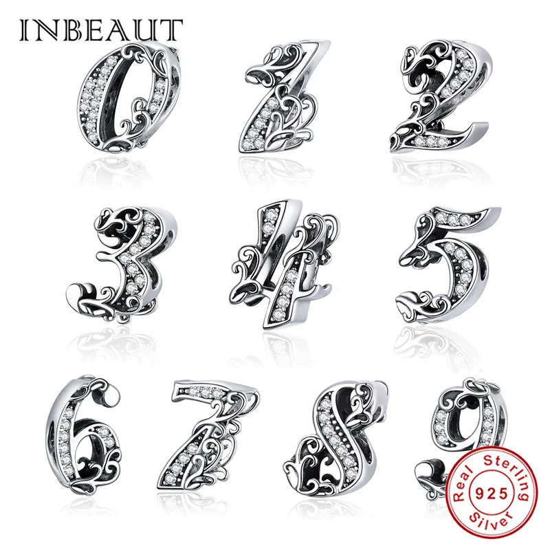 INBEAUT 100% 925 пробы серебро белый CZ с арабскими цифрами бусины подходят для