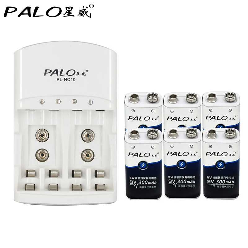 

PALO 801 6pcs 9v rechargeable battery 300mAh 9V nimh battery 9 Volt Battery +Dedicated 2 slots 9v charger AA AAA Hurry to act