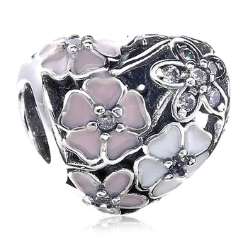 

Authentic 925 Sterling Silver Bead Charm Enamel Poetic Blooms Love Heart Beads Fit Pandora Bracelet Bangle Diy Jewelry