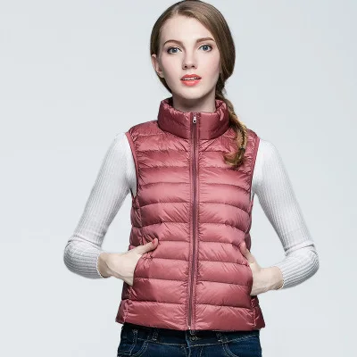 pink Зимняя куртка, женский жилет, 99% белый утиный пух, жилет, зимний жилет для женщин, ультра светильник, тонкие короткие куртки, парка размера плюс XXXL - Цвет: pink