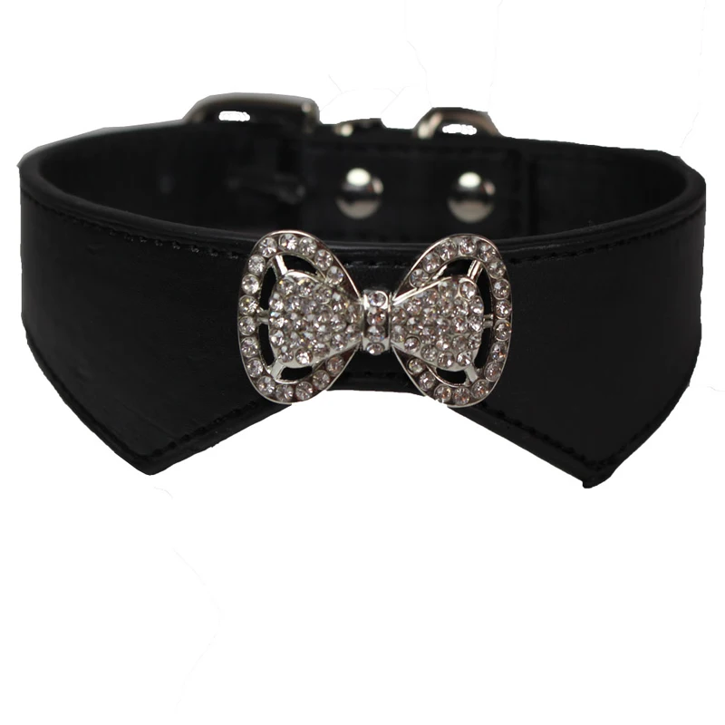 style 4 black Ошейник в горошек с бантом для маленьких собак из искусственной кожи регулируемые воротники-ожерелья XS-S размер стразы аксессуары для ошейника питомца - Цвет: style 4 black