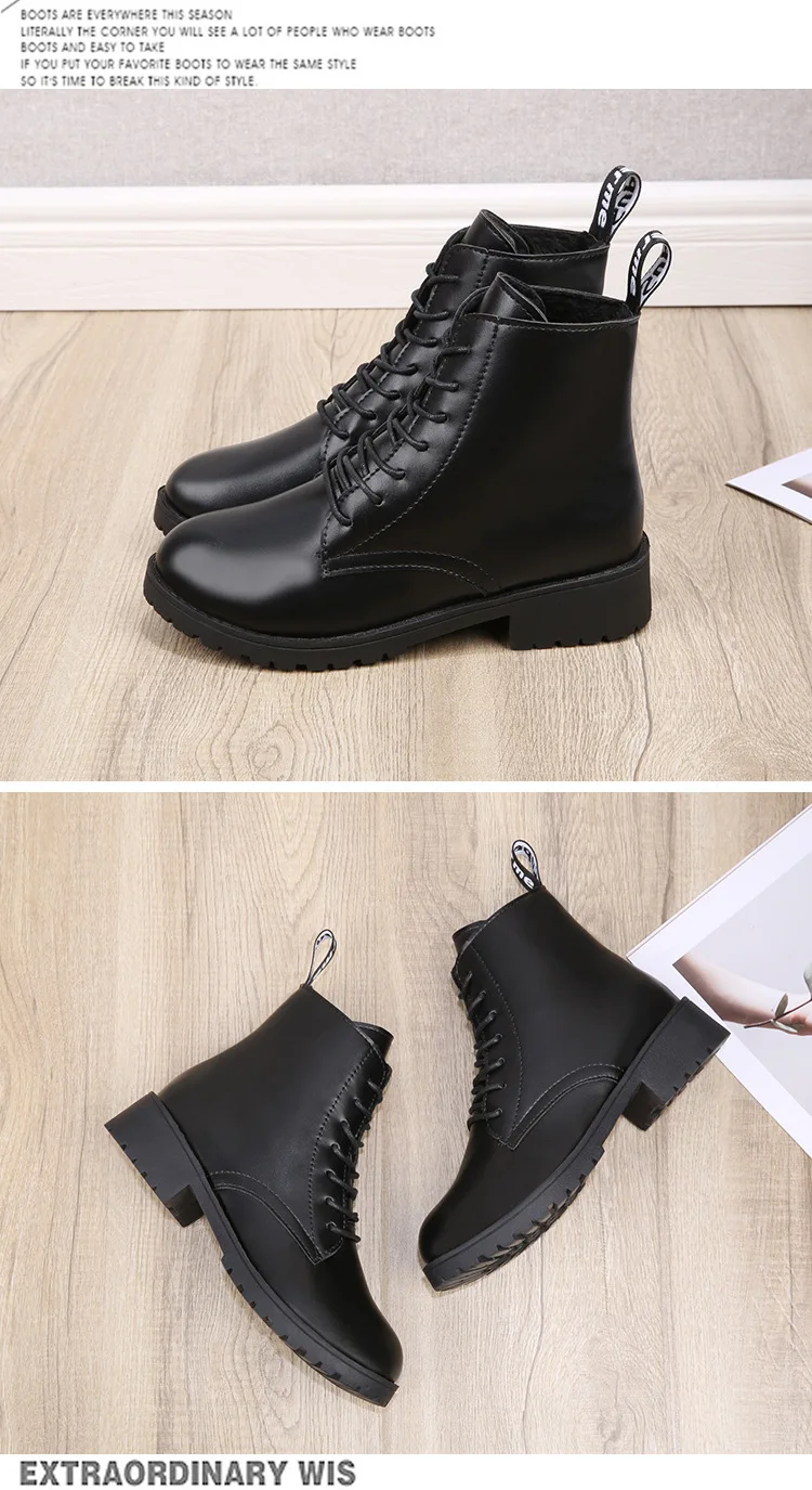 Classic Women's Boots 2020 Winter Motorcycle Ankle Boots Wedges Female Lace Up Platforms Spring Black Work and Safety Shoes