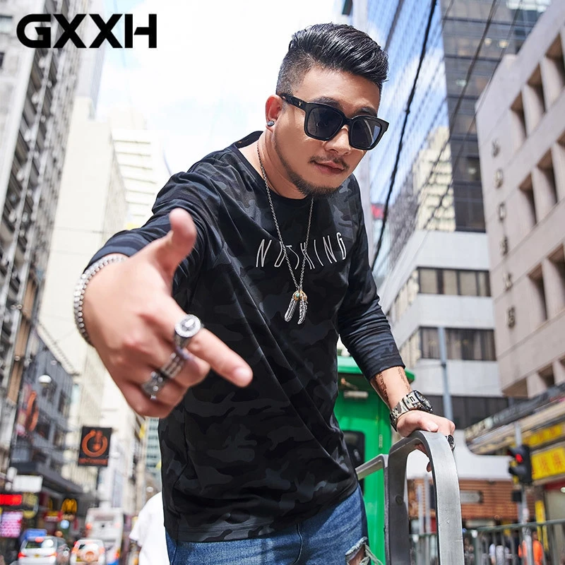 Мужская камуфляжная футболка GXXH хлопковая Футболка большого размера с буквенным