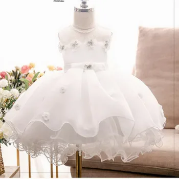 

Flower Girl Dress Big Bow White Fluffy Tulle Princess Dress for Birthday Party Wedding Piano Performance Dress E200307