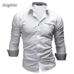 Dingshite moda marca primavera outono novo estilo masculino manga longa lapela camisa de cor pura único breasted magro negócios topo