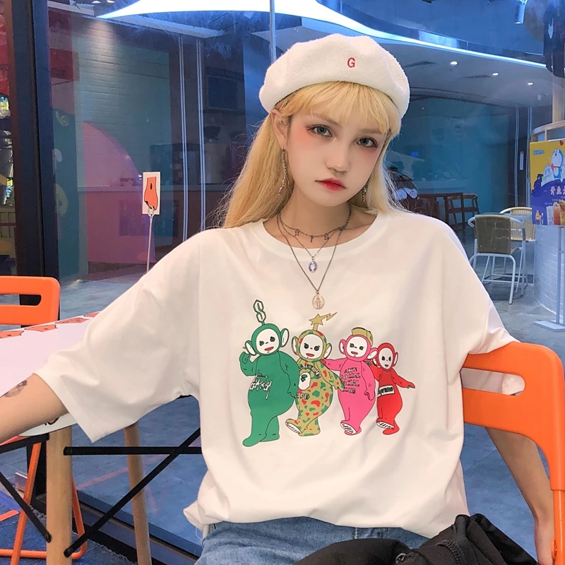 Футболка для девочек корейская мода Harajuku милая женская футболка распродажа