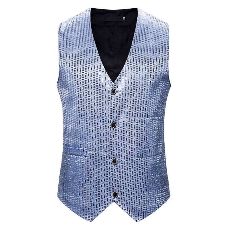 light blue Блестящие золотые блестки, ночного клуба, платье для выпускного вечера жилет Для мужчин смокинг жилетка брендовые вечерние свадебные детям сцена танцевальная жилет Для мужчин Coletes Masculino - Цвет: light blue