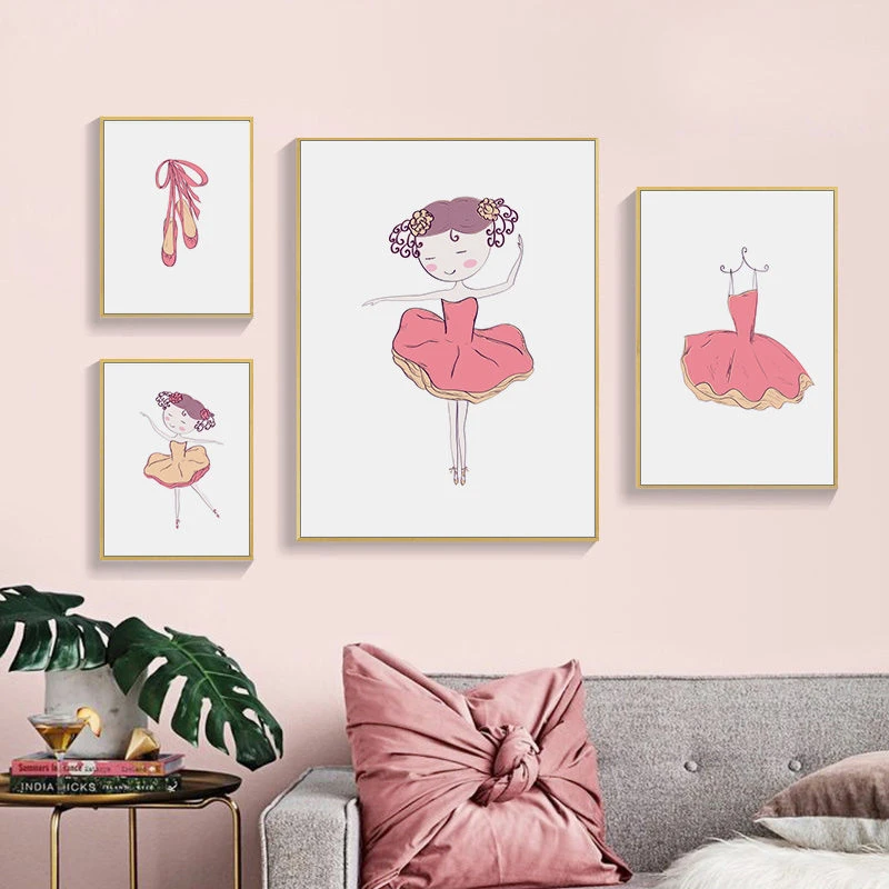 Dessin Anime Mignon Ballet Photo Decor A La Maison Nordique Toile Peinture Art Imprimer Belle Grils Danse Jupe Chaussures Affiche Pour Chambre D Enfants Aliexpress