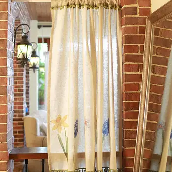 

1Pc Curtain Chic Fashion Beige Durable Shading Cloth Daffodil Pattern Curtain Shower Curtain Door Curtain