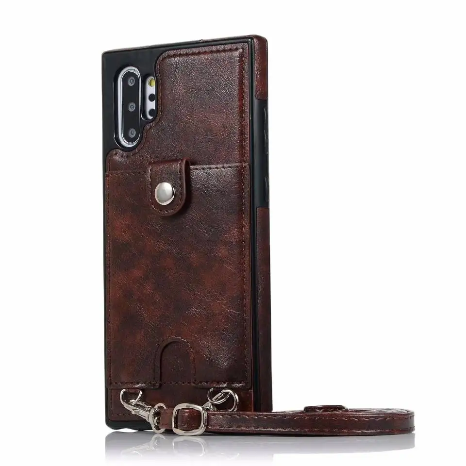Brown Кожаный чехол для samsung Galaxy Note 10 Plus, чехол для мобильного телефона, сумка для samsung S7 Edge, S8, S9, S10, Note 9, 8, длинный ремешок, чехол EEMIA - Цвет: Brown
